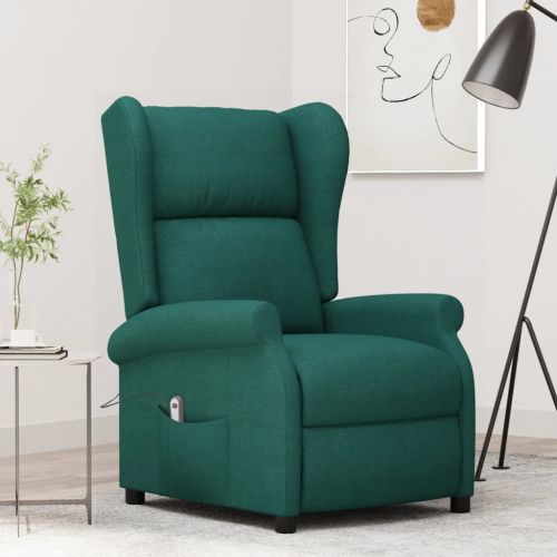 Wingback електрически реклайнер стол, тъмнозелена, текстил