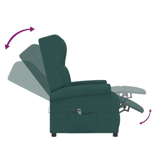 Wingback електрически реклайнер стол, тъмнозелена, текстил