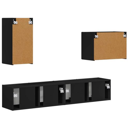Комплект за стена на телевизор 4 pcs Черно Инженерно дърво