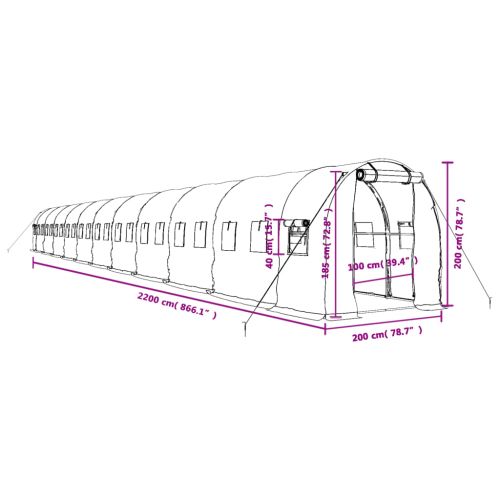 Оранжерия със стоманена рамка бяла 44 м² 22x2x2 м