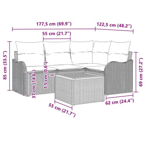 Градински Софа Комплект с възглавница 5 pcs Бежово полиратан