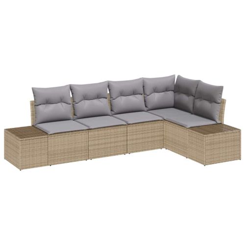 Градински Софа Комплект 5 pcs Бежово полиратан