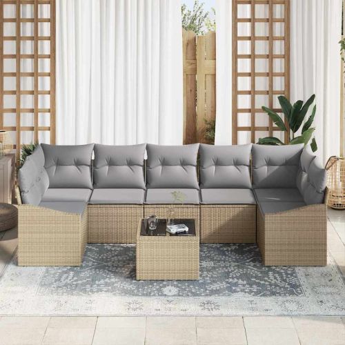 Комплект дивани Бежов и Светло Сив 55 x 55 x 37 см полиратан