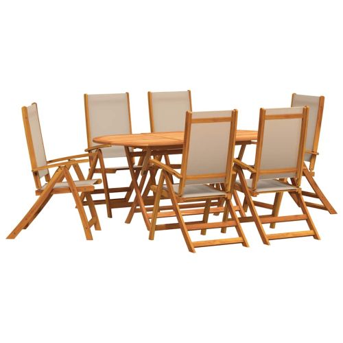 Градински трапезен комплект, 7 части, акация масив и textilene
