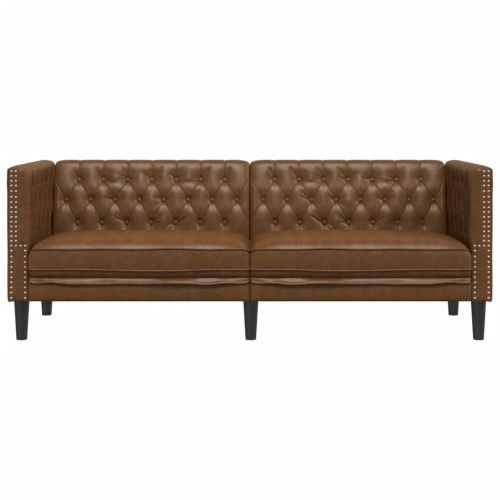 Диван Chesterfield с 3 седалки Кафява изкуствена велурена кожа