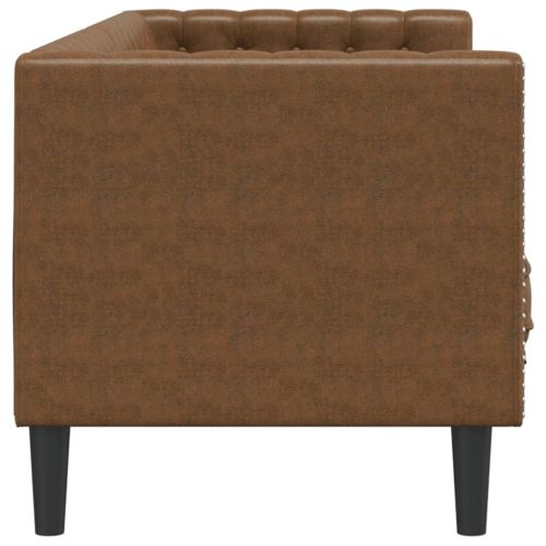 Диван Chesterfield с 3 седалки Кафява изкуствена велурена кожа