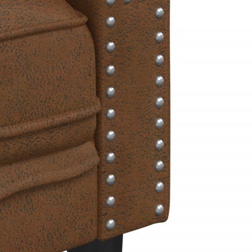 Диван Chesterfield с 3 седалки Кафява изкуствена велурена кожа