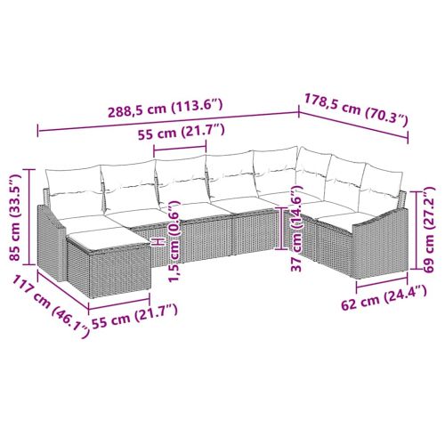 Комплект дивани с възглавница 8 pcs Бежово полиратан
