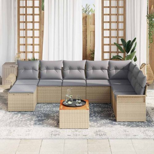 Градински Софа Комплект с възглавница 9 pcs Бежово полиратан
