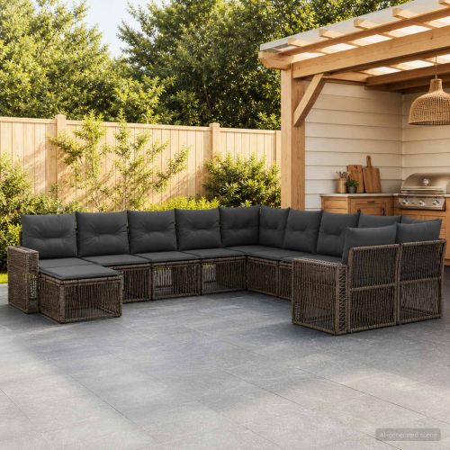 Градински Софа Комплект 11 бр. Сив и тъмен сив полиратан