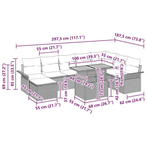 Градински Софа Комплект 9 бр. бежово и светлосиво