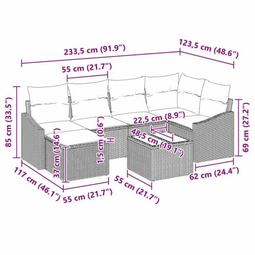 Комплект дивани с възглавница 7 pcs Бежово полиратан