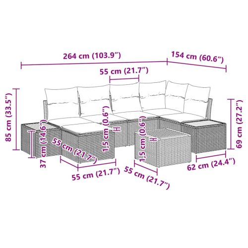 Градински Софа Комплект с възглавница 7 pcs Бежово полиратан