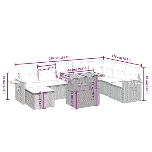 Градински комплект диван с възглавници 9 части бежов полиратан