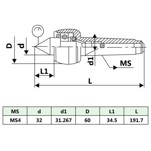 Лек Въртящ център за струг DM314 MT4/MK4