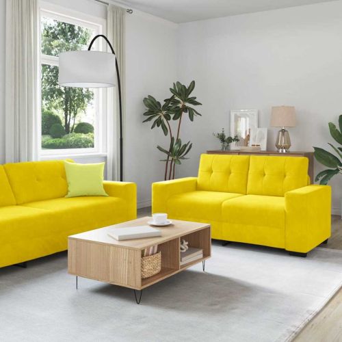 Комплект дивани 3 pcs Жълто 221 x 80 x 80 см Кадифе
