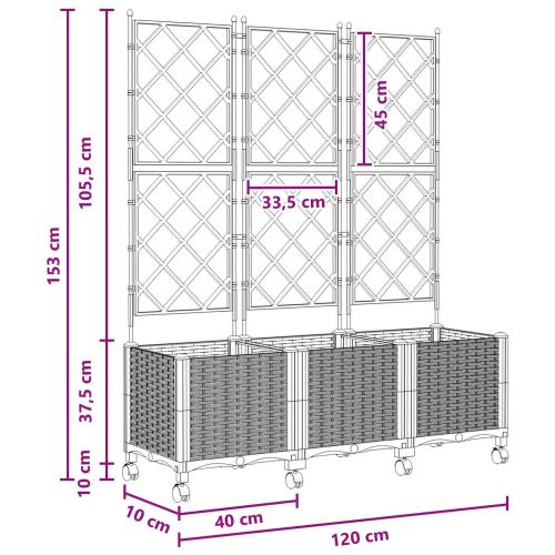 Градински сандък с решетка и колела 3 бр. Светлосиво ПП