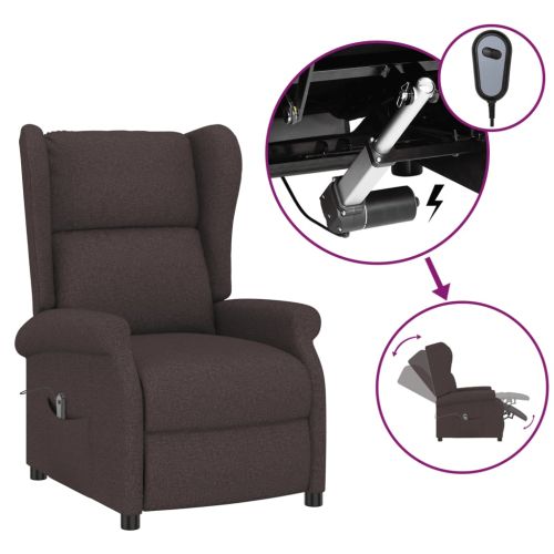 Wingback електрически реклайнер стол, тъмнокафяв, текстил