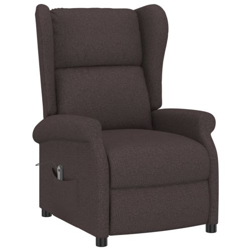 Wingback електрически реклайнер стол, тъмнокафяв, текстил