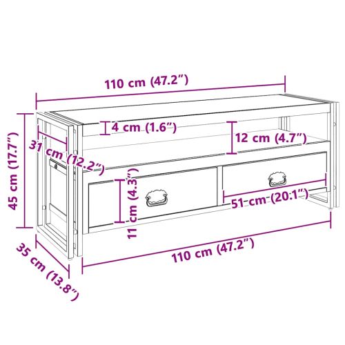 ТВ шкаф 120x35x45 см масивно дърво с меден финиш
