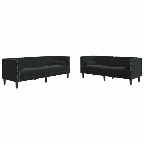 Диван за всекидневна 2 pcs Черно 194 x 74,5 x 70,5 см Кадифе