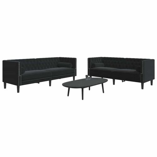 Диван за всекидневна 2 pcs Черно 194 x 74,5 x 70,5 см Кадифе