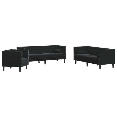 Диван за всекидневна 3 pcs Черно 194 x 74,5 x 70,5 см Кадифе