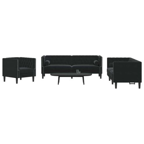 Диван за всекидневна 3 pcs Черно 194 x 74,5 x 70,5 см Кадифе