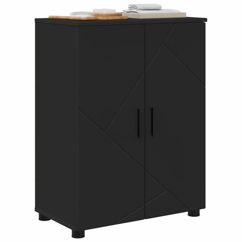 Шкаф за баня Черно 60 x 35 x 80 см Инженерно дърво & Метал