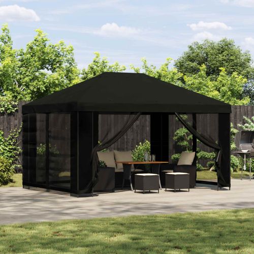 Беседка със страници 4 × 3 m Черно Полиестер и стомана 190 gsm