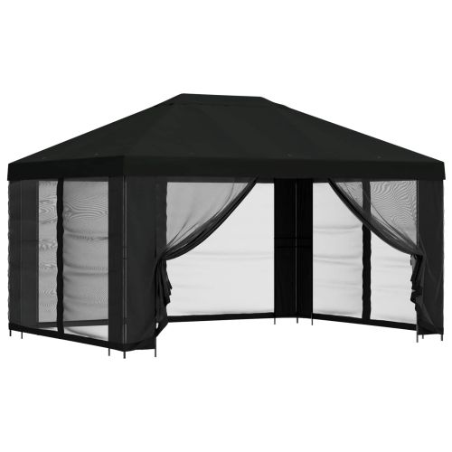 Беседка със страници 4 × 3 m Черно Полиестер и стомана 190 gsm
