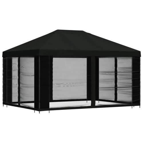 Беседка със страници 4 × 3 m Черно Полиестер и стомана 190 gsm