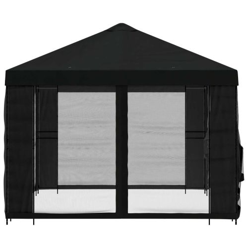 Беседка със страници 4 × 3 m Черно Полиестер и стомана 190 gsm