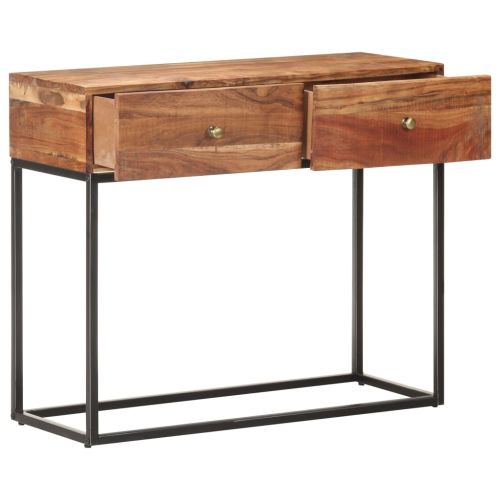 Конзолна маса, сива, 90x35x75 cм, грубо акациево дърво