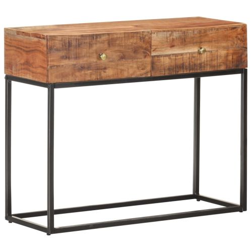 Конзолна маса, сива, 90x35x75 cм, грубо акациево дърво
