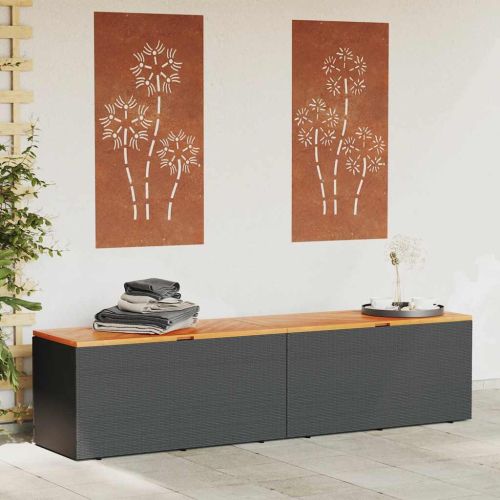 Външна кутия за съхранение черна 220x50x54 см PE ратан акация