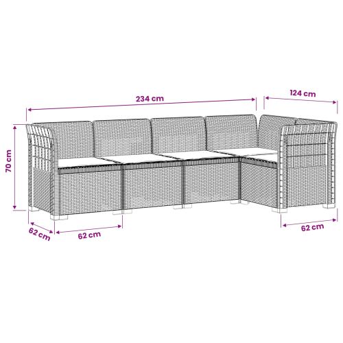 Градинска софа за 5 души с възглавници в ратанов вид ПП