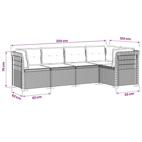 Градинска софа за 5 души с възглавници в ратанов вид ПП