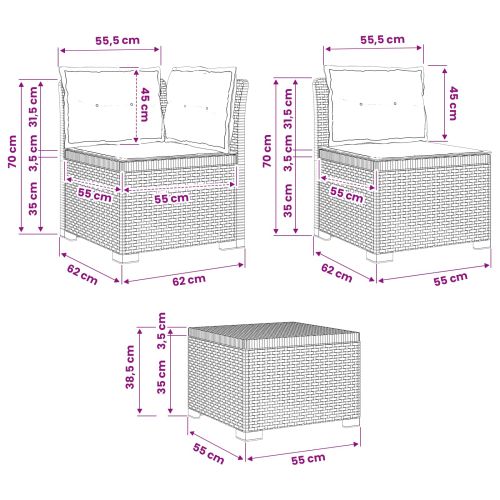 Диван за градина 6-местен с възглавници с ратанов вид ПП Бяло