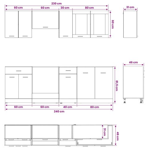 Кухненски единица Lyon 8 pcs Черен дъб Инженерна дървесина
