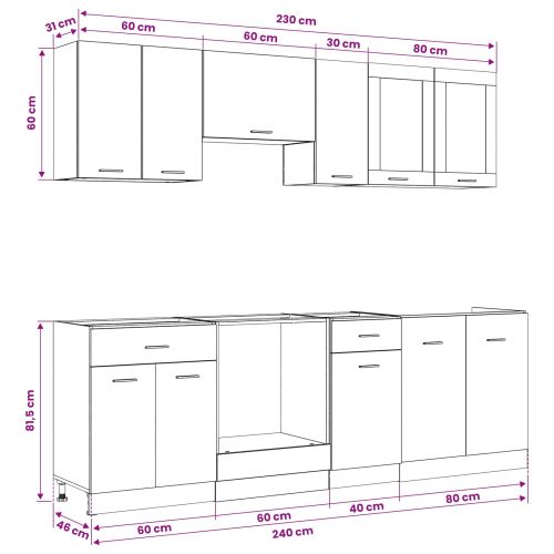 Кухненски единица Lyon 8 pcs Черен дъб Инженерна дървесина