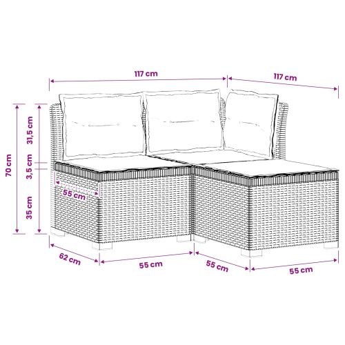 Пейка за градина с Cushions във вид на ратан ПП Антрацит