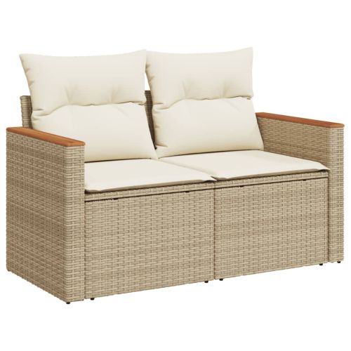 Градински диван с възглавници, 4 части, бежов полиратан
