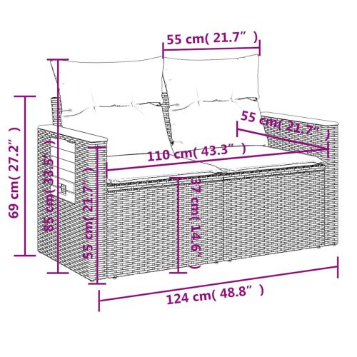 Градински диван с възглавници, 6 части, бежов полиратан