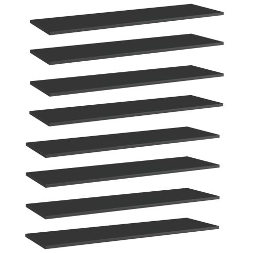 Рафтове за етажерка, 8 бр, черен гланц, 100x30x1,5 см, ПДЧ