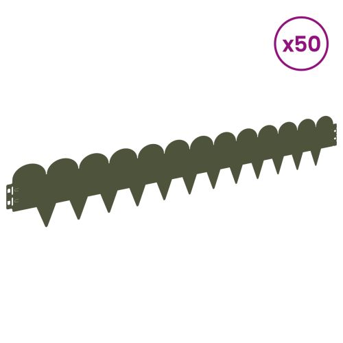 Ограда за трева 50 pcs 103 х 15 см Стомана Маслиненозелено