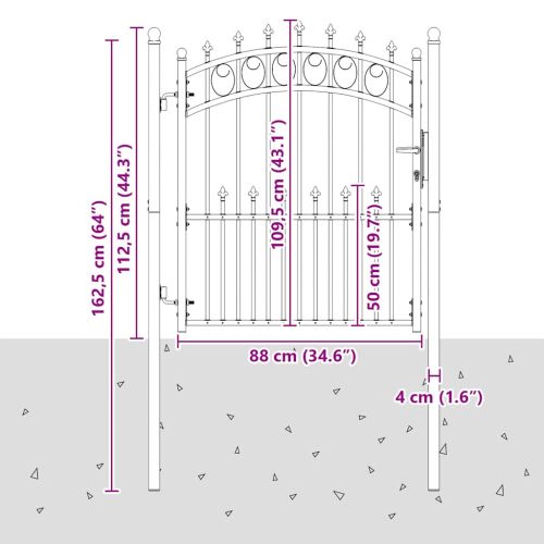 Оградна порта EMMEN с шипове, стомана, 104x109,5 см, черна