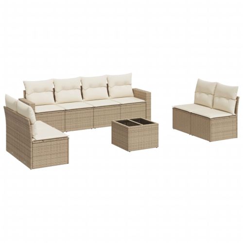 Градински комплект диван с възглавници 9 части бежов полиратан