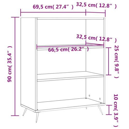 Библиотека, бял гланц, 69,5x32,5x90 см, инженерно дърво