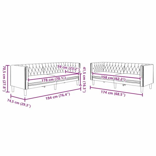 Диван за всекидневна 2 pcs Черно 194 x 74,5 x 70,5 см